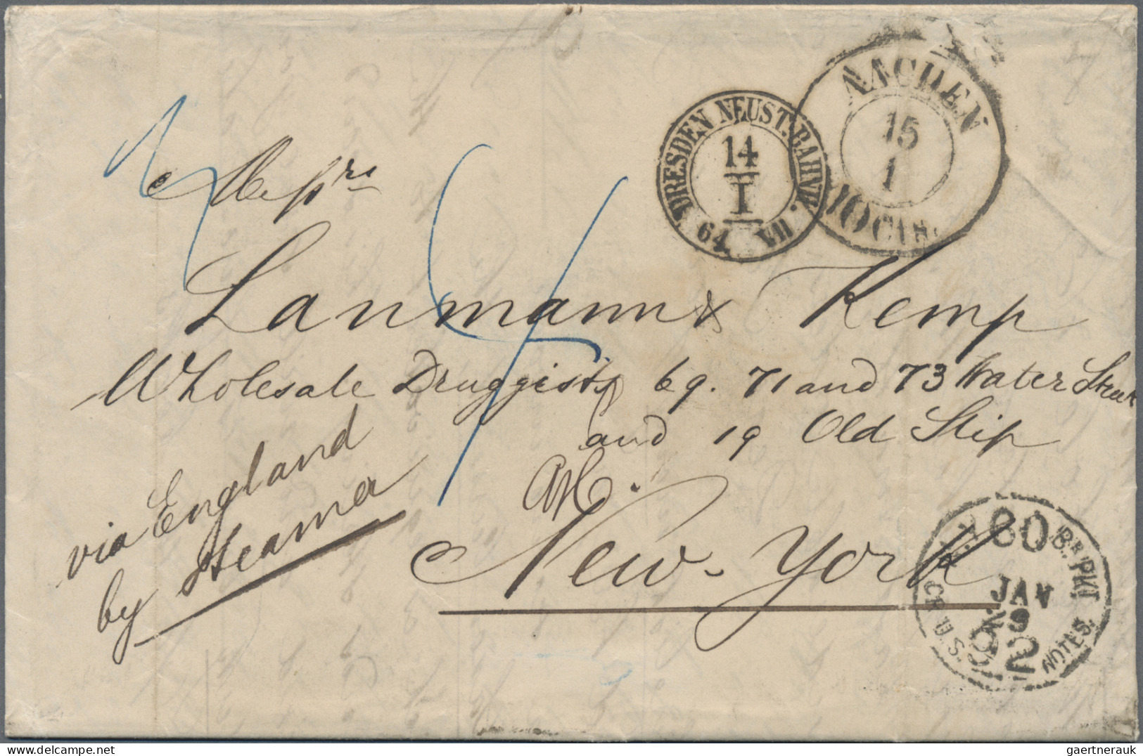 Transatlantikmail: 1864 Entire From Dresden To New York Via Aachen, London And L - Autres - Europe