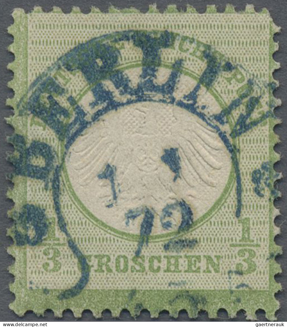 Deutsches Reich - Brustschild: 1872, Kleiner Schild ⅓ Gr. Gelblichgrün, Farbfris - Oblitérés