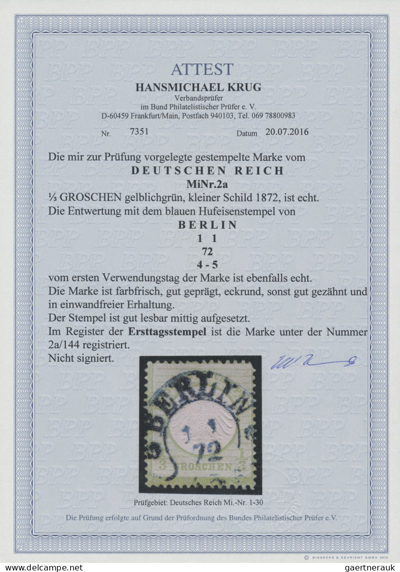 Deutsches Reich - Brustschild: 1872, Kleiner Schild ⅓ Gr. Gelblichgrün, Farbfris - Usados