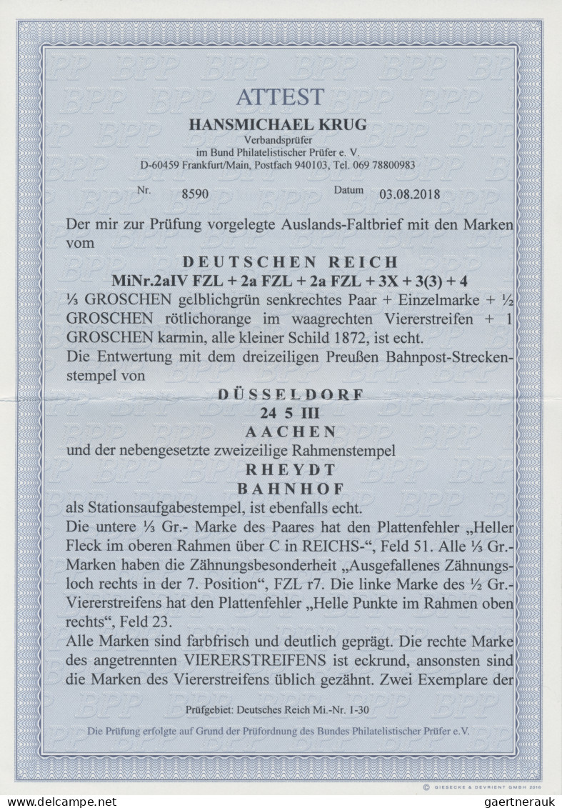 Deutsches Reich - Brustschild: 1872, ½ Gr Rötlichorange, Waagerechter Viererstre - Lettres & Documents