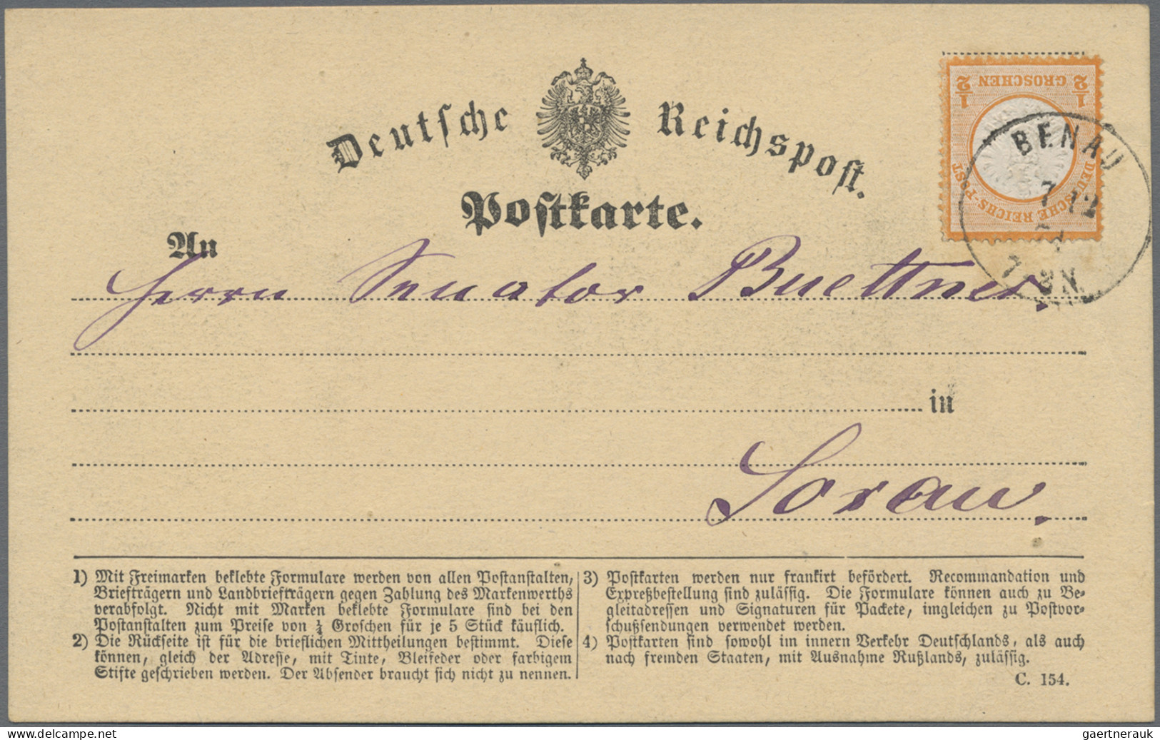 Deutsches Reich - Brustschild: 1874, Großer Schild ½ Gr. Orange Auf Dekorativer - Storia Postale