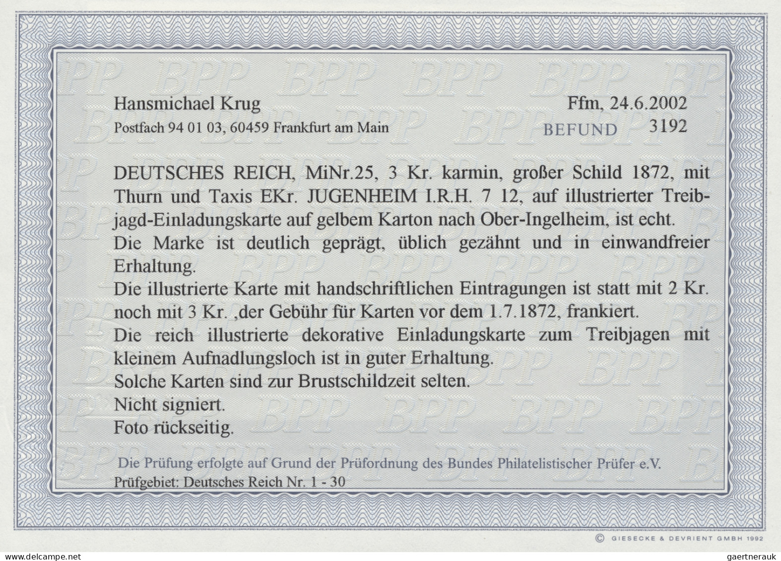 Deutsches Reich - Brustschild: 1872, Großer Brustschild, 3 Kreuzer Karmin Auf Se - Covers & Documents