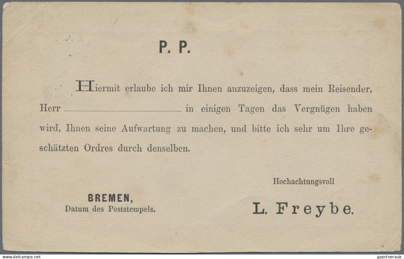 Deutsches Reich - Pfennige: 1875/1879, Drei Vertreter-Ankündigungskarten Je Fran - Covers & Documents