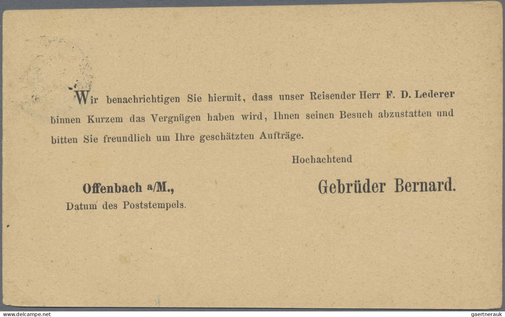 Deutsches Reich - Pfennige: 1875/1879, Drei Vertreter-Ankündigungskarten Je Fran - Briefe U. Dokumente