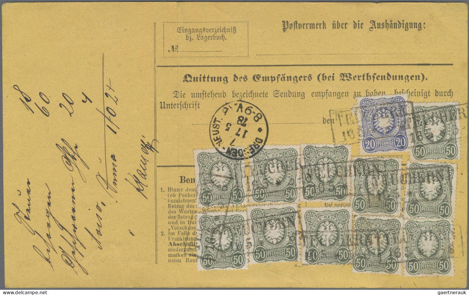 Deutsches Reich - Pfennige: 1877, 50 Pfge. Graugrün, 13 Werte Vs. Und Rs. Zusamm - Storia Postale