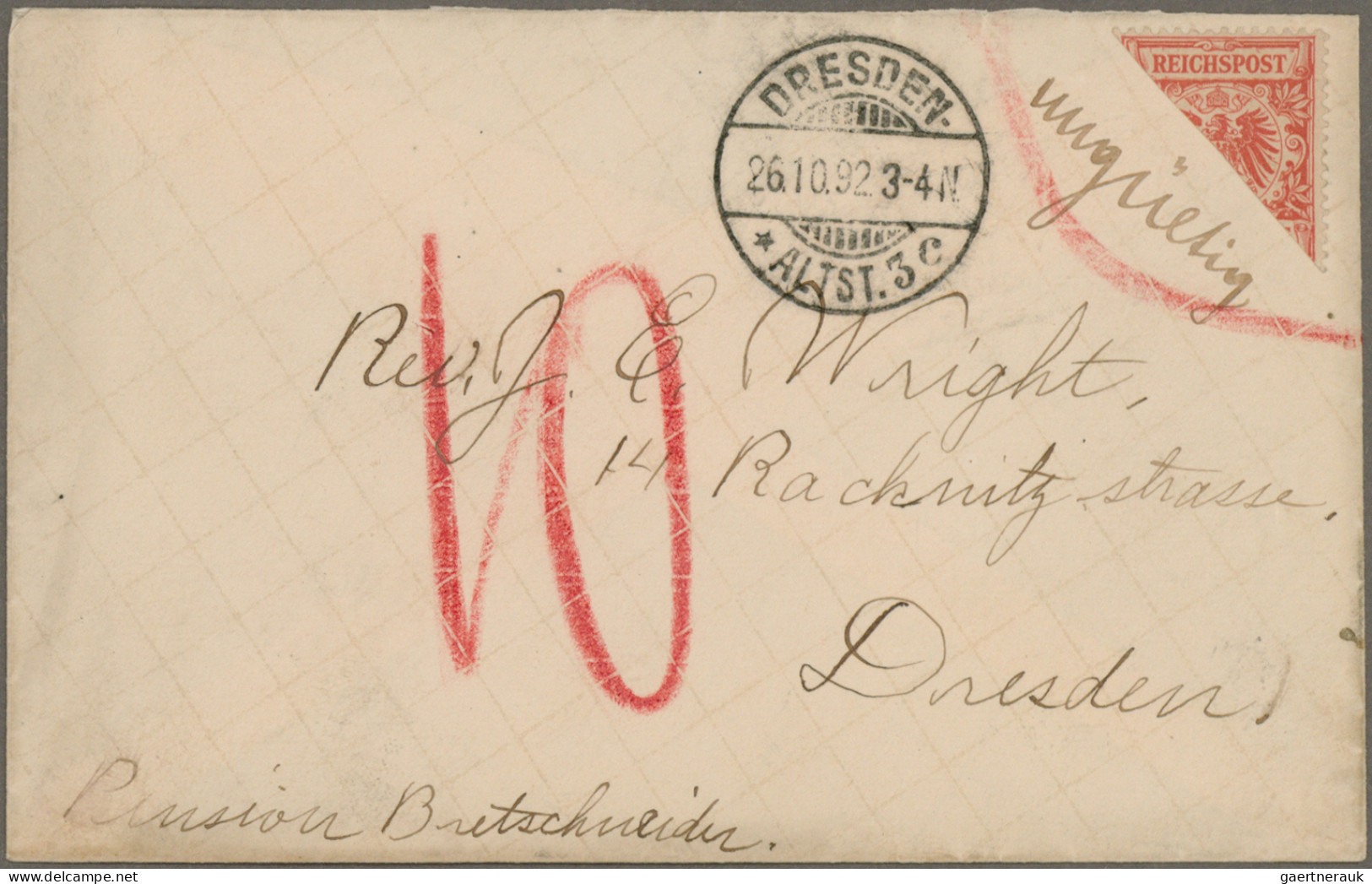 Deutsches Reich - Krone / Adler: 1892, 10 Pfg. Krone/Adler Diagonal Halbiert Als - Lettres & Documents