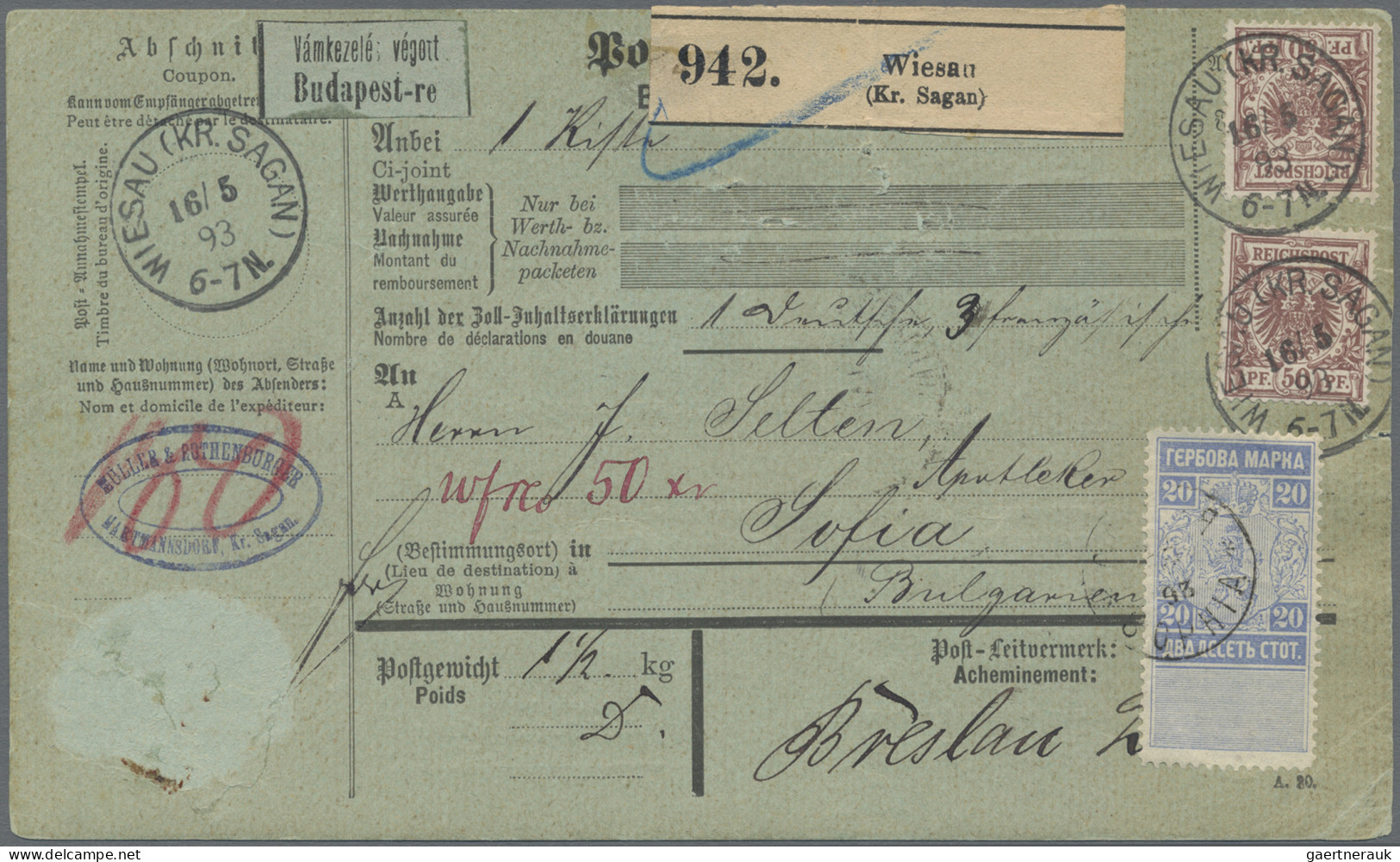 Deutsches Reich - Krone / Adler: 1893, Drei Werte 50 Pf Krone/Adler In Mischfran - Lettres & Documents