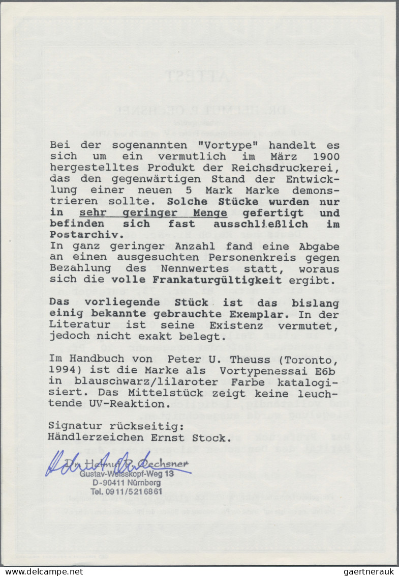 Deutsches Reich - Germania: 1900, 1 Mk. bis 5 Mk. Reichspost mit weiter LINIENZÄ