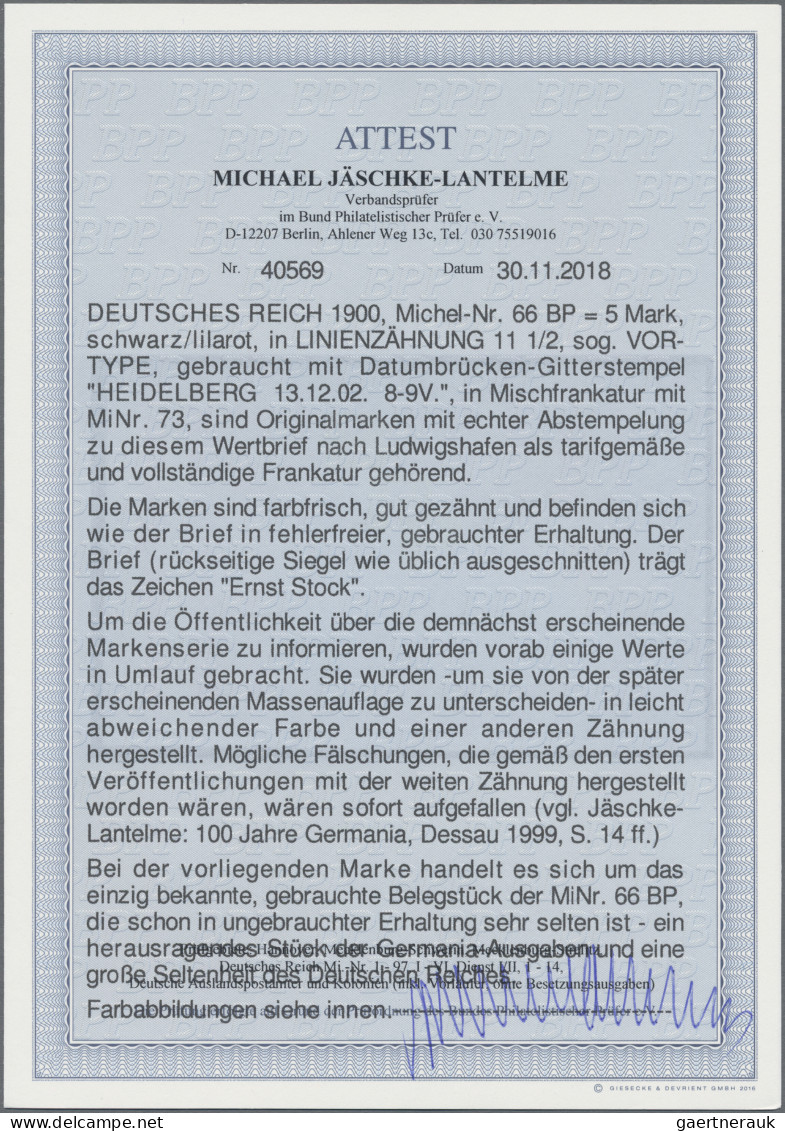 Deutsches Reich - Germania: 1900, 1 Mk. bis 5 Mk. Reichspost mit weiter LINIENZÄ