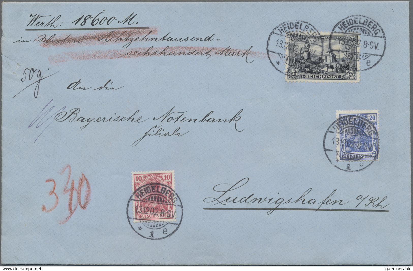 Deutsches Reich - Germania: 1900, 1 Mk. bis 5 Mk. Reichspost mit weiter LINIENZÄ