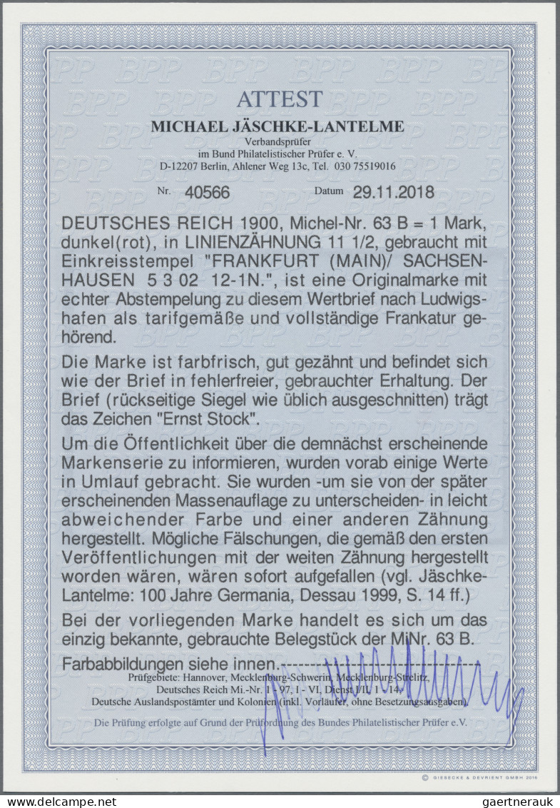 Deutsches Reich - Germania: 1900, 1 Mk. bis 5 Mk. Reichspost mit weiter LINIENZÄ