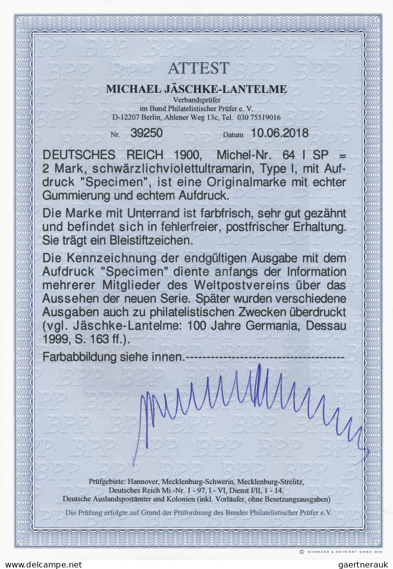 Deutsches Reich - Germania: 1900, 2 M. Reichspost Schwärzlichultramarin, Postfri - Ongebruikt