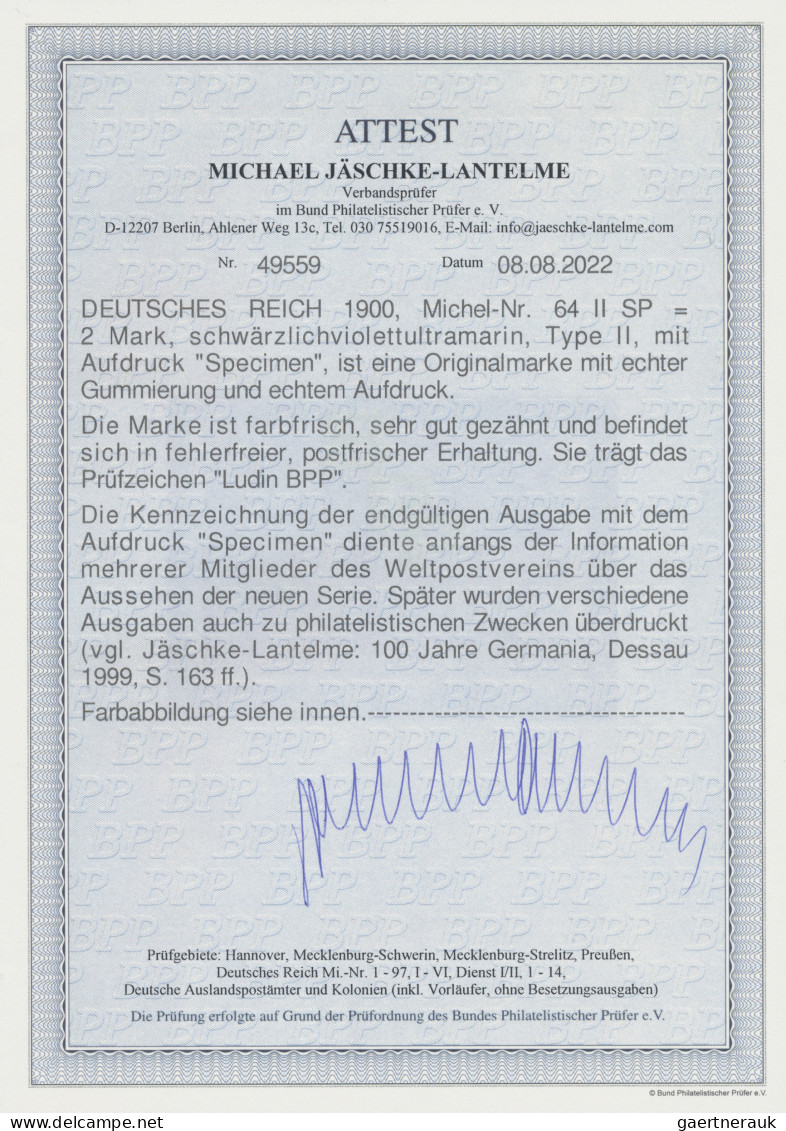 Deutsches Reich - Germania: 1900, 2 M Nord&Süd Schwärzlichviolettultramarin, Typ - Neufs