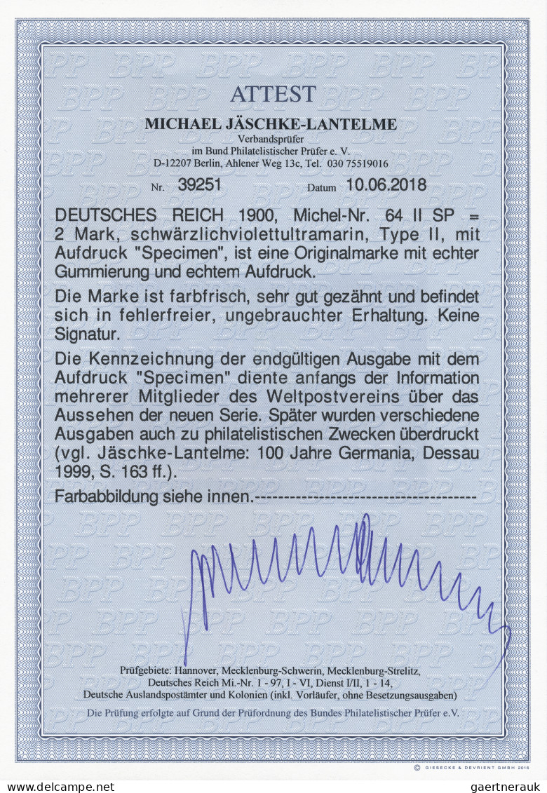 Deutsches Reich - Germania: 1900, 2 M. Reichspost Schwärzlichviolettultramarin I - Nuovi