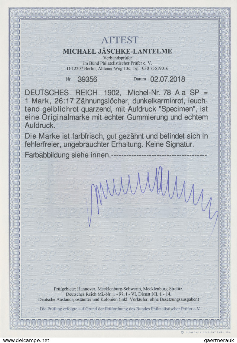 Deutsches Reich - Germania: 1902, 1 M. Reichspostamt Dunkelkarminrot Mit 26:17 Z - Unused Stamps