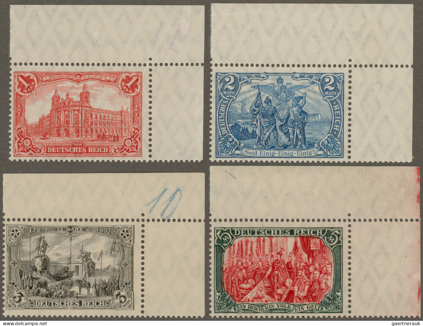 Deutsches Reich - Germania: 1905, Germania Friedensdruck, 1 Mark Bis 5 Mark Je A - Unused Stamps