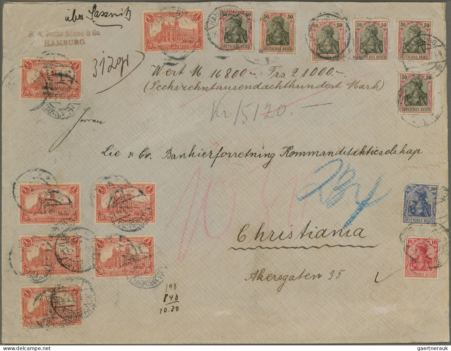 Deutsches Reich - Germania: 1914, Germania Friedensdruck, 10.30 Mark-Frankatur A - Storia Postale