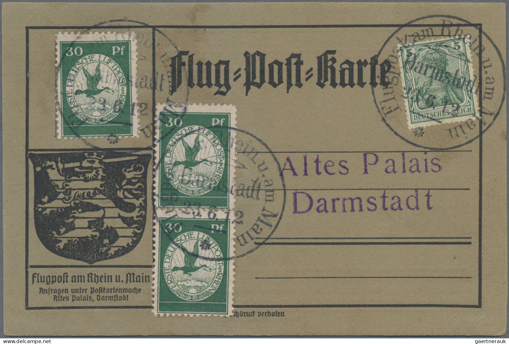 Deutsches Reich - Germania: 1912, Flugpost Rhein/Main, 30 Pfg., Drei Exemplare A - Cartas & Documentos