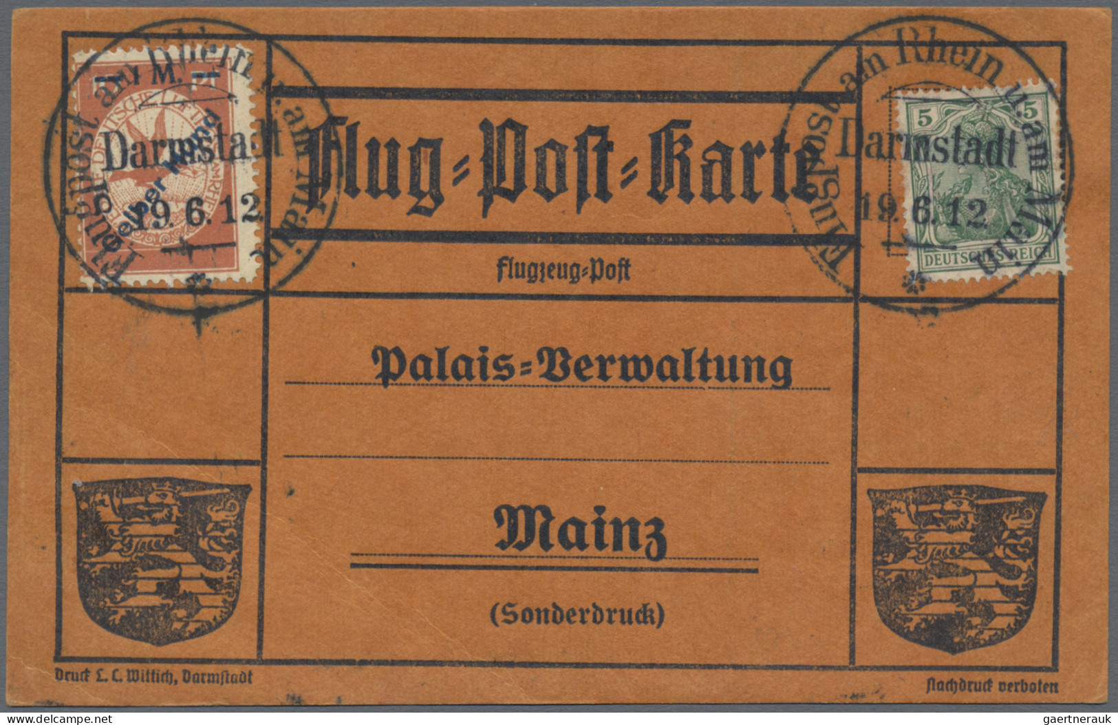 Deutsches Reich - Germania: 1912, Flugpost Am Rhein Und Am Main, 1 M "Gelber Hun - Lettres & Documents