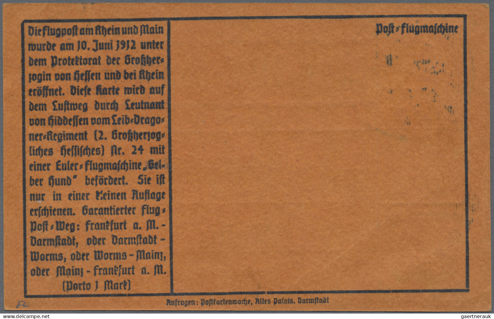 Deutsches Reich - Germania: 1912, Flugpost Am Rhein Und Am Main, 1 M "Gelber Hun - Lettres & Documents