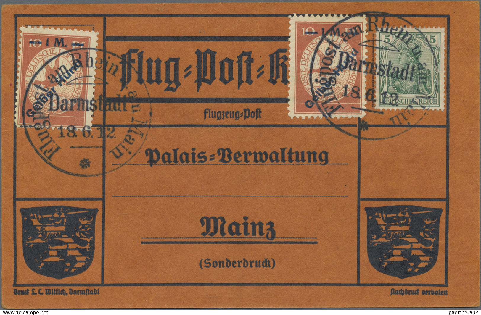 Deutsches Reich - Germania: 1912, Flugpost Rhein/Main, Vordruckkarte Mit Zwei St - Lettres & Documents