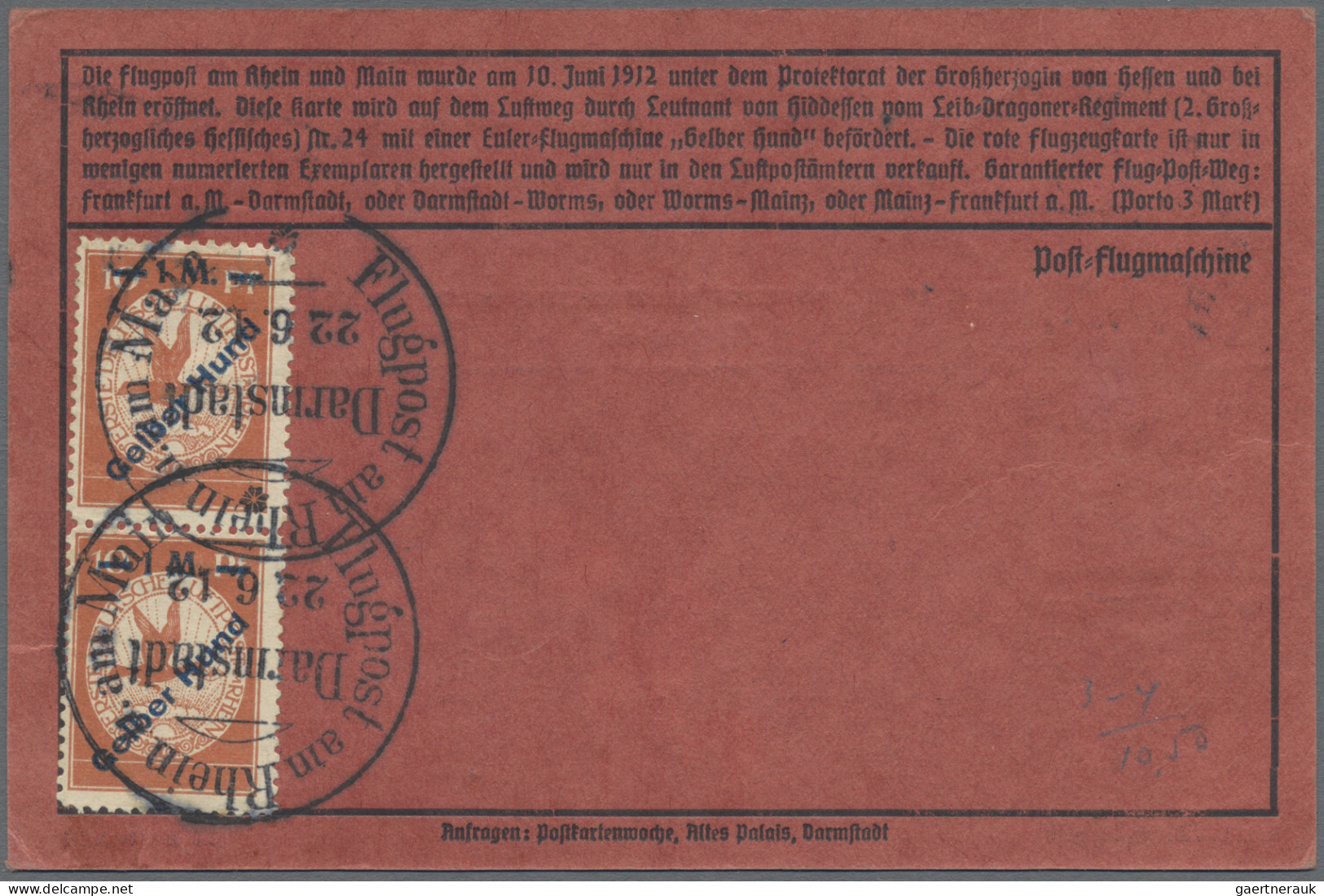 Deutsches Reich - Germania: 1912, Flugpostmarke 10 Pf. "Gelber Hund", 3 Exemplar - Covers & Documents