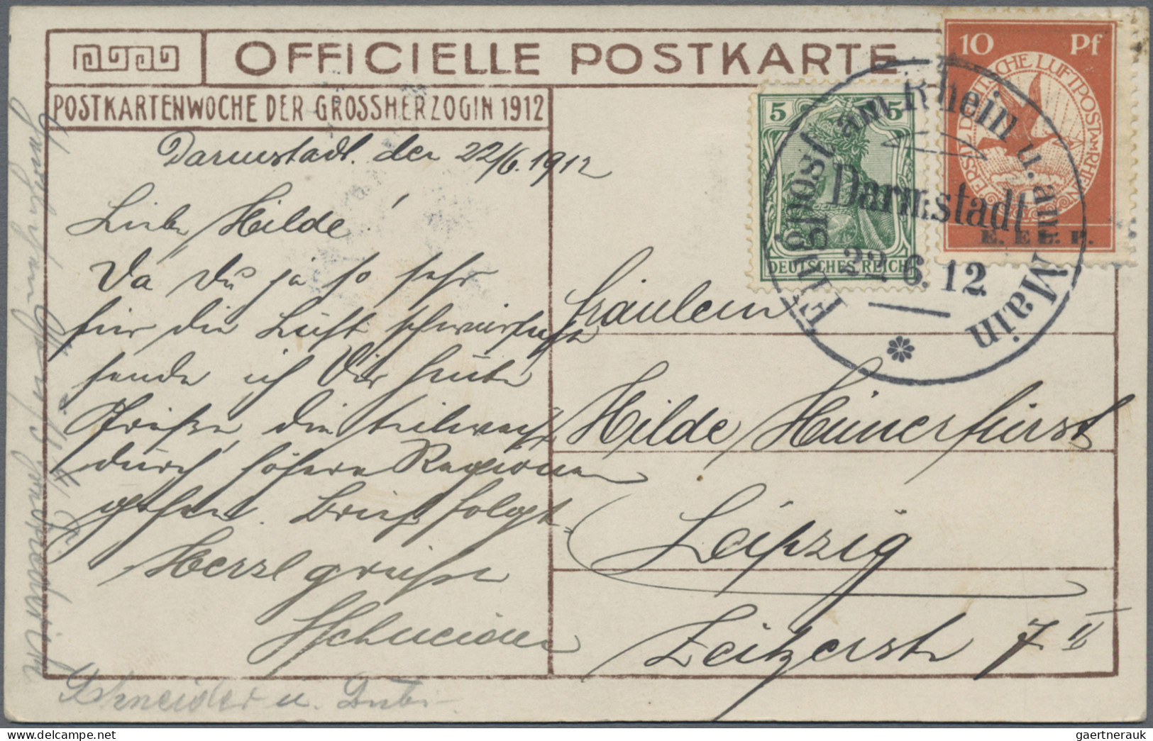 Deutsches Reich - Germania: 1912, Flugpost Rhein/Main,10 Pf. Mit Aufdruck E.EL.P - Other & Unclassified