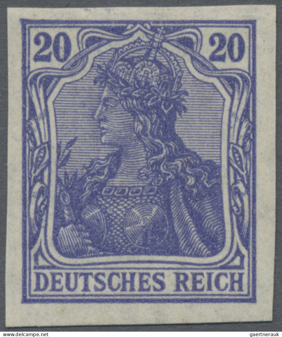 Deutsches Reich - Germania: 1915, 20 Pfg Dunkelviolettblau Kriegsdruck, UNGEZÄHN - Neufs