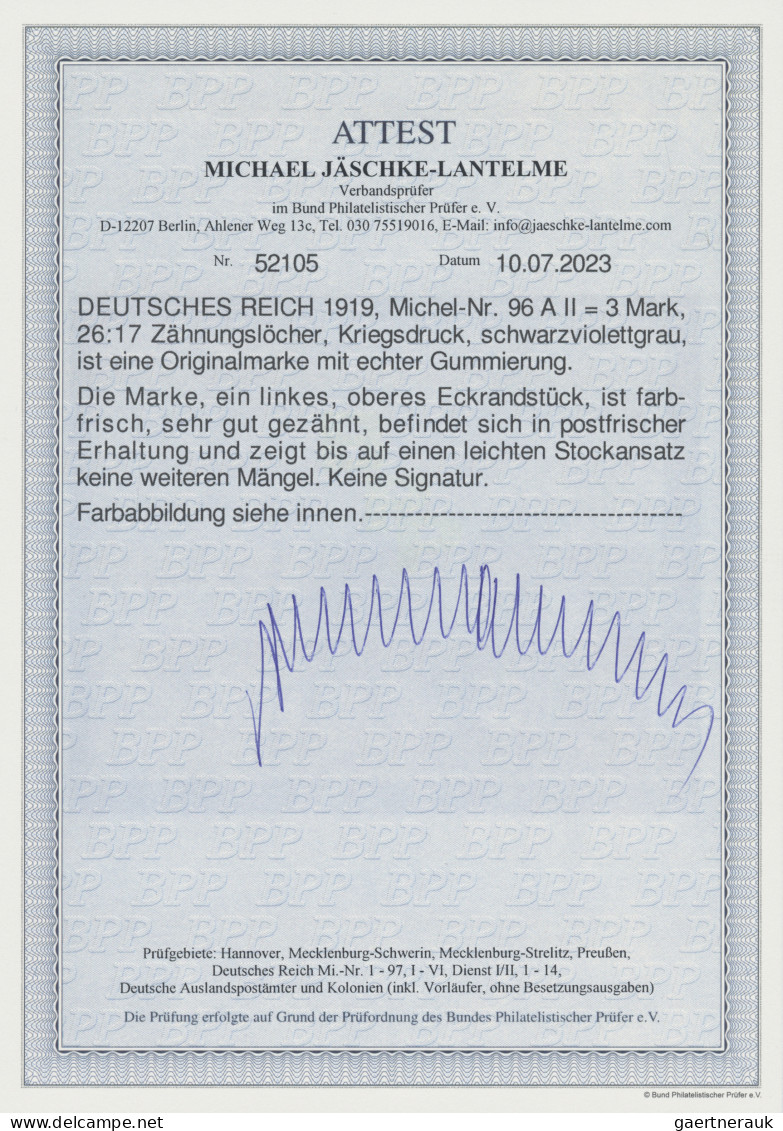 Deutsches Reich - Germania: 1918, Denkmalenthüllung 3 Mark Kriegsdruck Schwarzvi - Unused Stamps