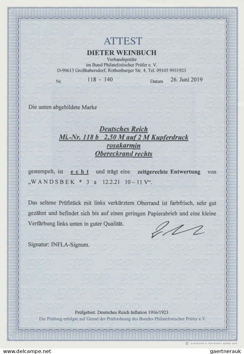 Deutsches Reich - Inflation: 1920, 2,50 M. Auf 2 M. Rosakarmin, Seltenes Oberran - Other & Unclassified