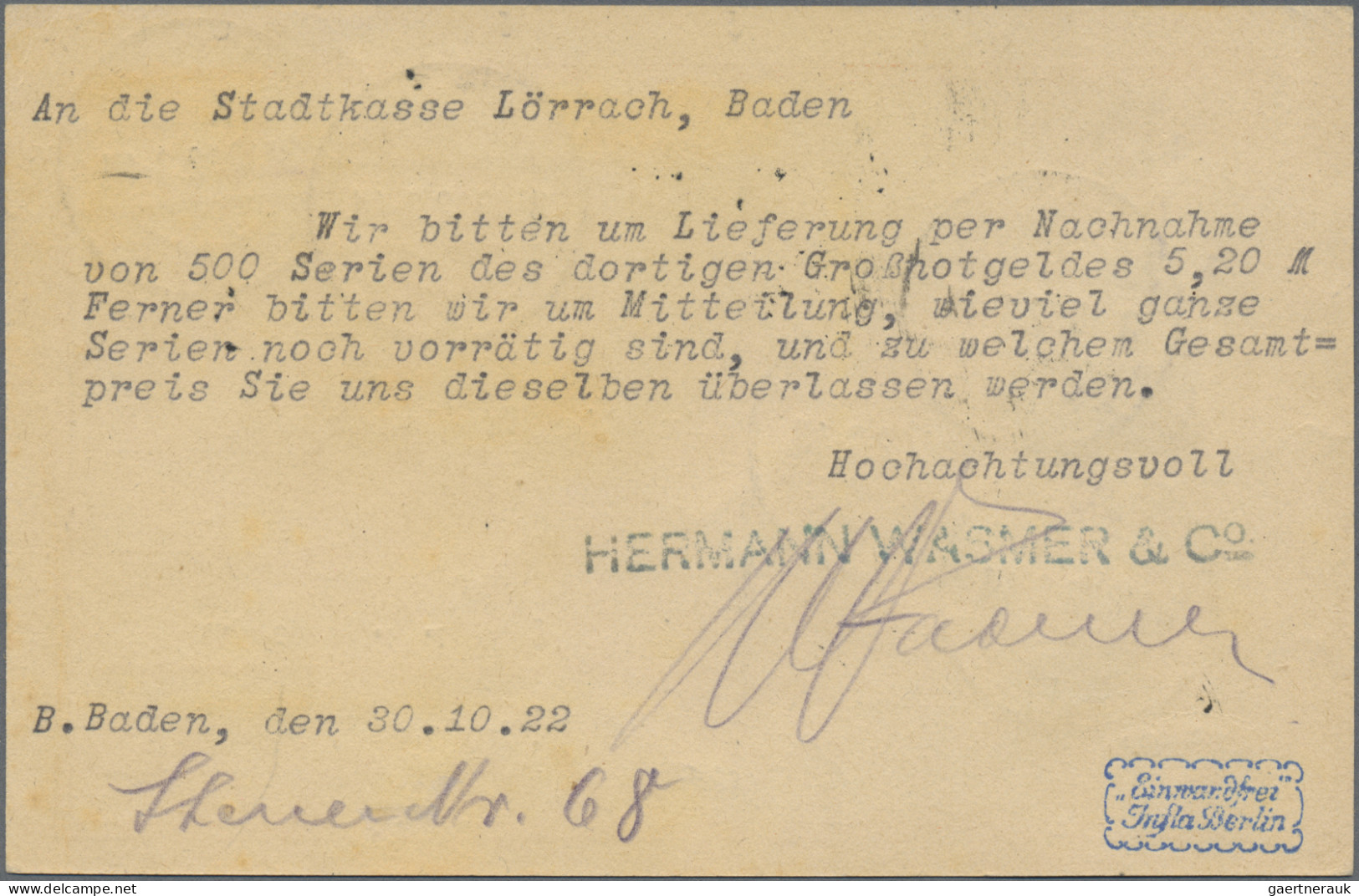 Deutsches Reich - Inflation: 1922, 30 Pfg. Wz. Waffeln In Mischfrankatur Portori - Altri & Non Classificati