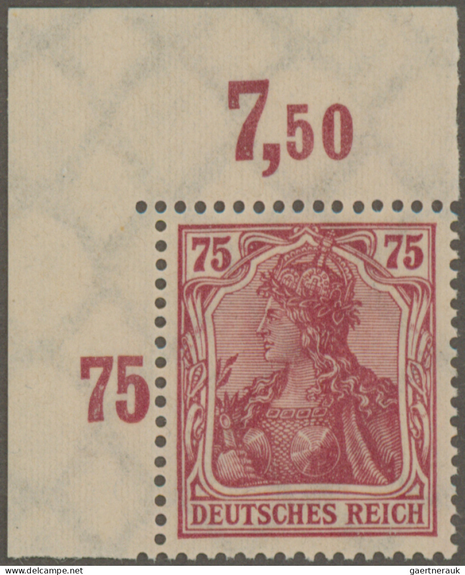 Deutsches Reich - Inflation: 1922, Germania 75 Pfg. Lilakarmin Aus Der Bogenecke - Neufs