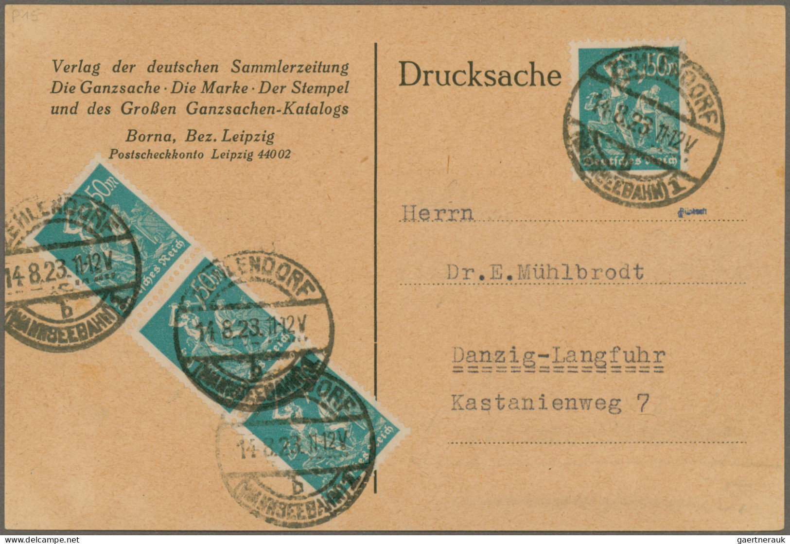 Deutsches Reich - Inflation: 1923, Bergarbeiter 50 Mark Bläulichgrün, Senkrechte - Storia Postale