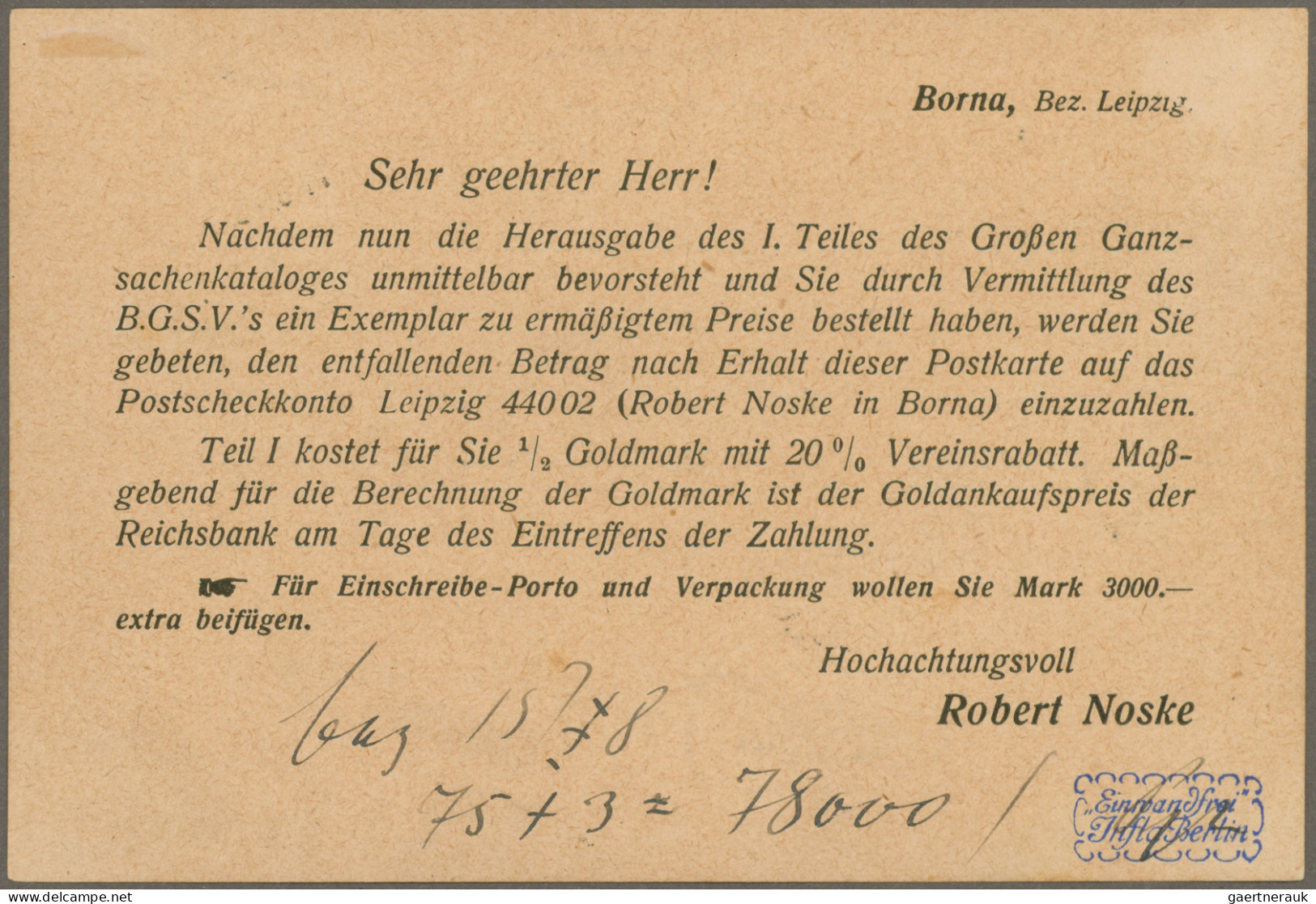 Deutsches Reich - Inflation: 1923, Bergarbeiter 50 Mark Bläulichgrün, Senkrechte - Briefe U. Dokumente