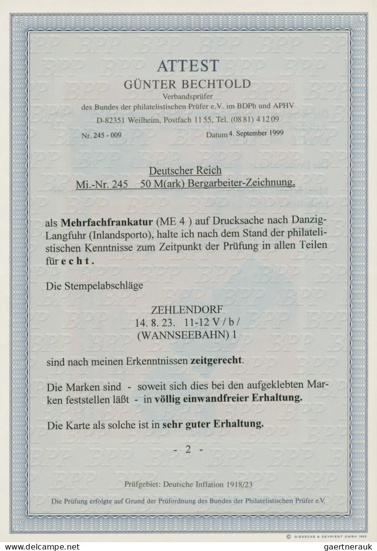 Deutsches Reich - Inflation: 1923, Bergarbeiter 50 Mark Bläulichgrün, Senkrechte - Lettres & Documents