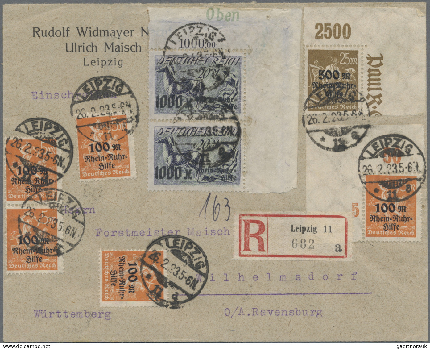Deutsches Reich - Inflation: 1923 'Rhein- Und Ruhrhilfe' Kompletter Oberrandsatz - Briefe U. Dokumente