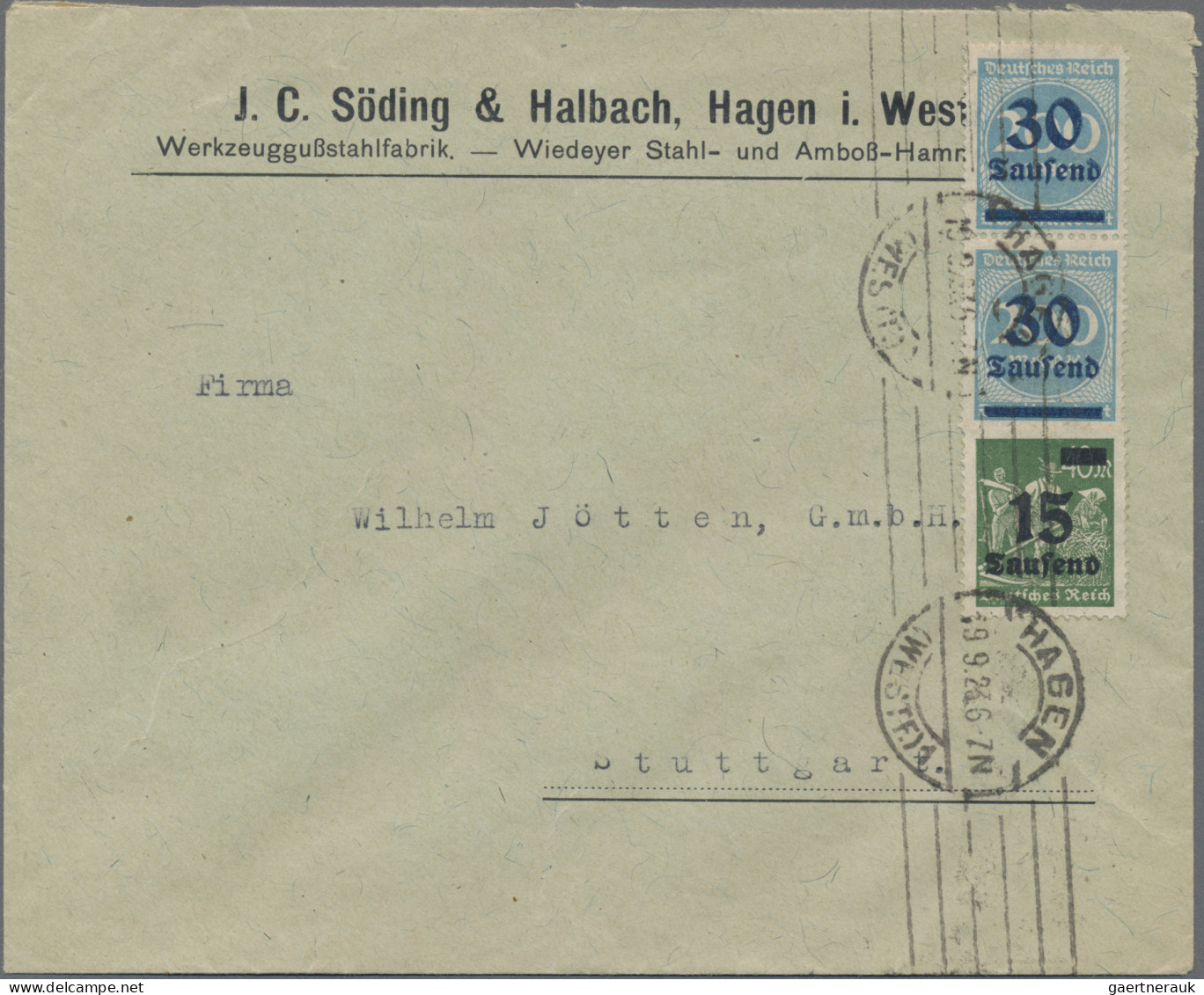 Deutsches Reich - Inflation: 1923, 15 Tsd. Auf 40 M. Schwarzgrün Mit PLATTENFEHL - Lettres & Documents