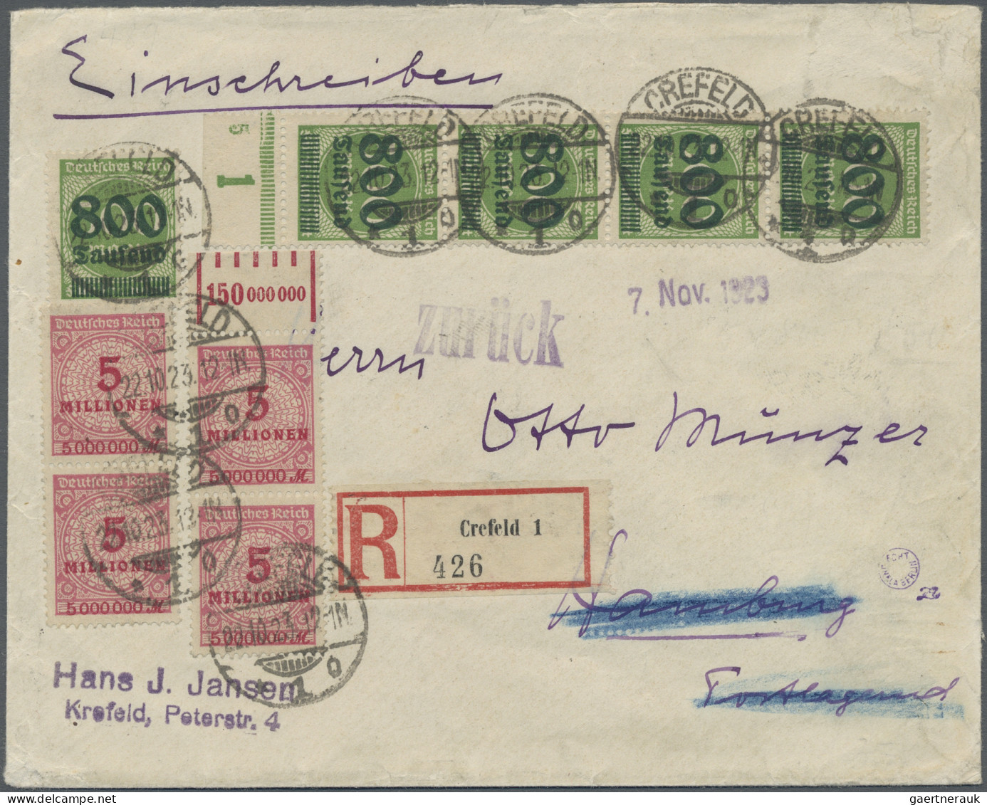Deutsches Reich - Inflation: 1923, 2. Berliner Ausgabe, 800 Tausend Auf 500 Mark - Covers & Documents