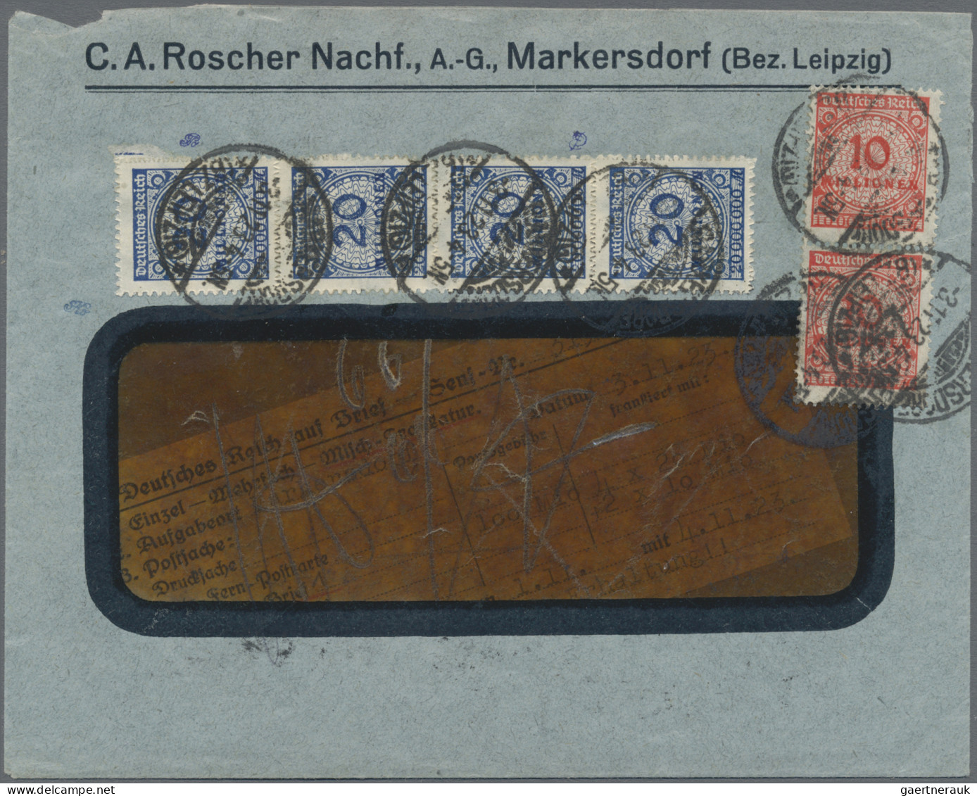 Deutsches Reich - Inflation: 1923, 20 Mio. Mark Ultramarin Durchstochen Im Senkr - Lettres & Documents