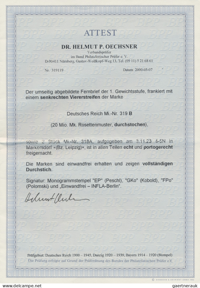 Deutsches Reich - Inflation: 1923, 20 Mio. Mark Ultramarin Durchstochen Im Senkr - Cartas & Documentos