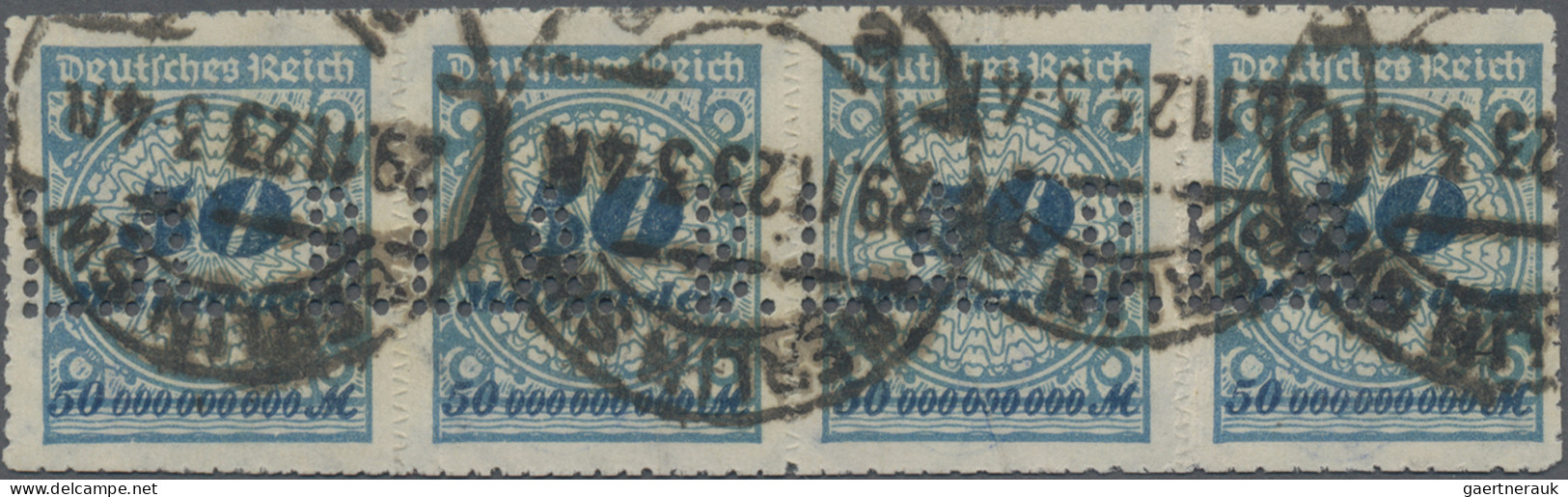 Deutsches Reich - Inflation: 1923 Viererstreifen Der 50 Mrd. Kobaltblau Durchsto - Usati
