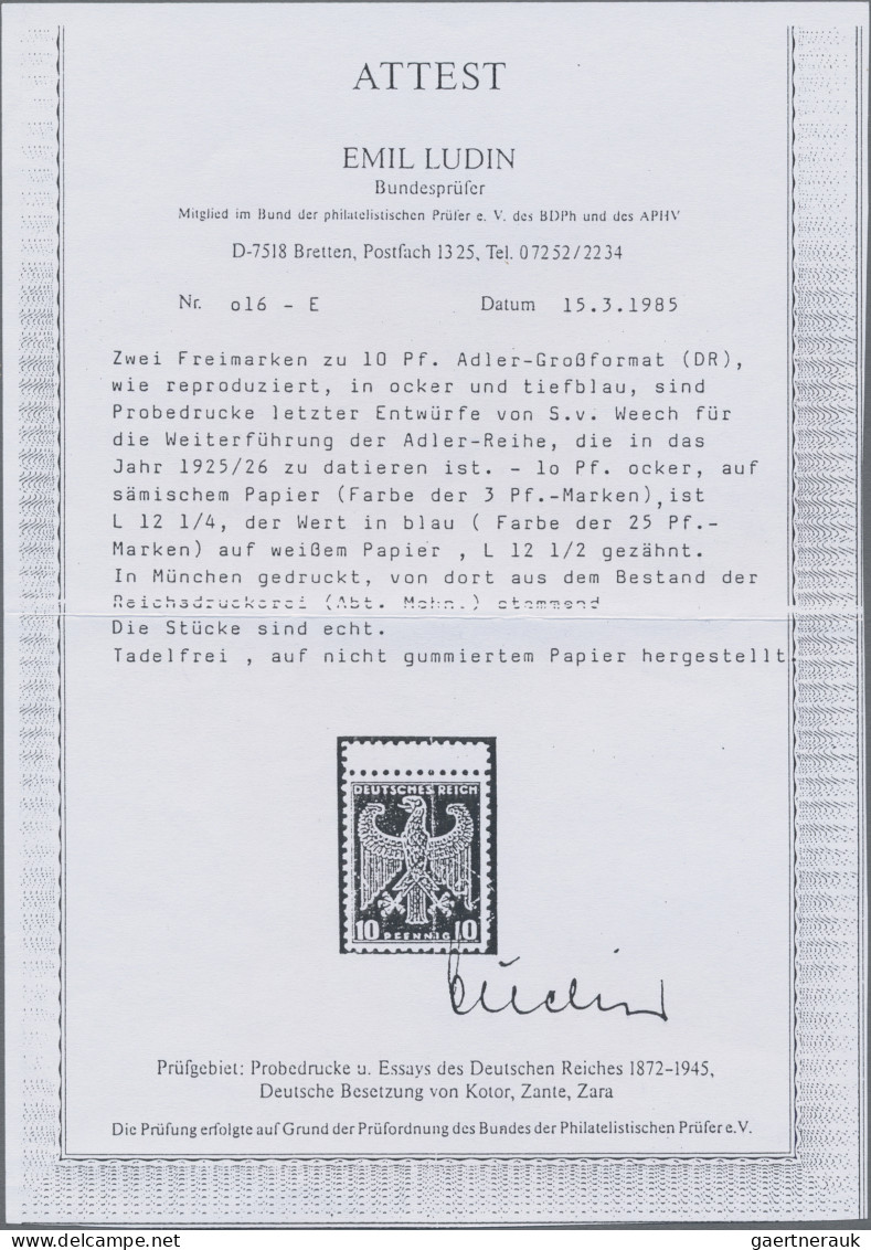 Deutsches Reich - Weimar: 1924, Neuer Reichsadler, ESSAY Von S. Weech, 10 Pfg. O - Ungebraucht