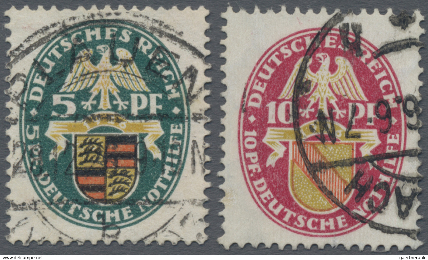 Deutsches Reich - Weimar: 1926, Deutsche Nothilfe, Landeswappen (II): 5+5 Pf Und - Used Stamps