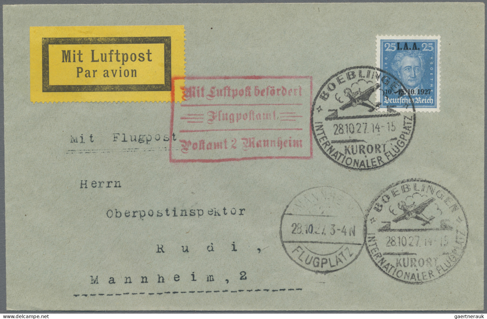 Deutsches Reich - Weimar: 1927, 25 Pf. Goethe Mit Aufdruck IAA Als EF Auf LP-Bri - Cartas & Documentos