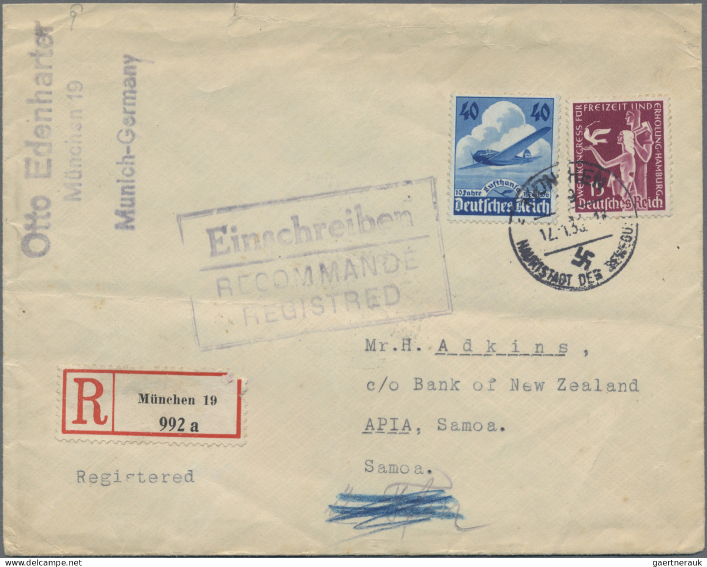 Deutsches Reich - Weimar: 1929/1936, Destination SAMOA, Zwei Briefe: 4 RM Zeppel - Cartas & Documentos