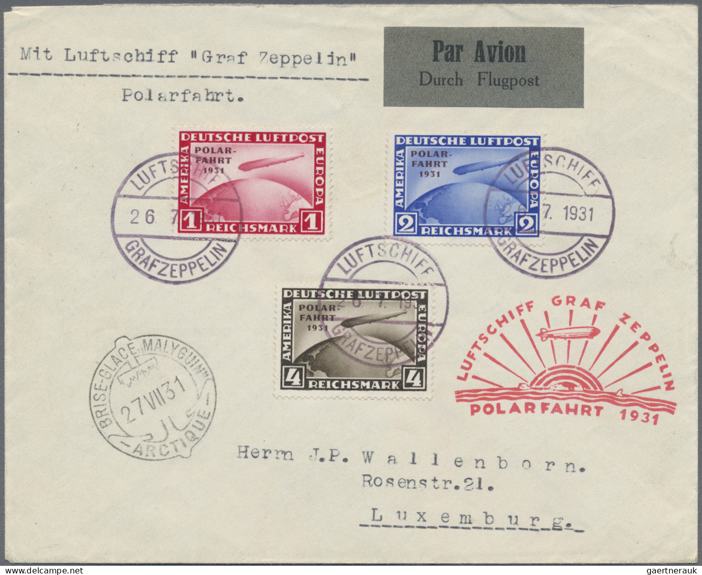 Deutsches Reich - Weimar: 1931, Polarfahrt, Kpl. Auf Zeppelinbrief Mit Bordposts - Briefe U. Dokumente