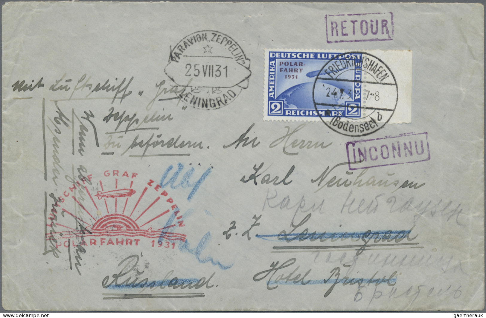Deutsches Reich - Weimar: 1931, Polarfahrt, 2 RM Auf Zeppelinbrief, Auflieferung - Covers & Documents