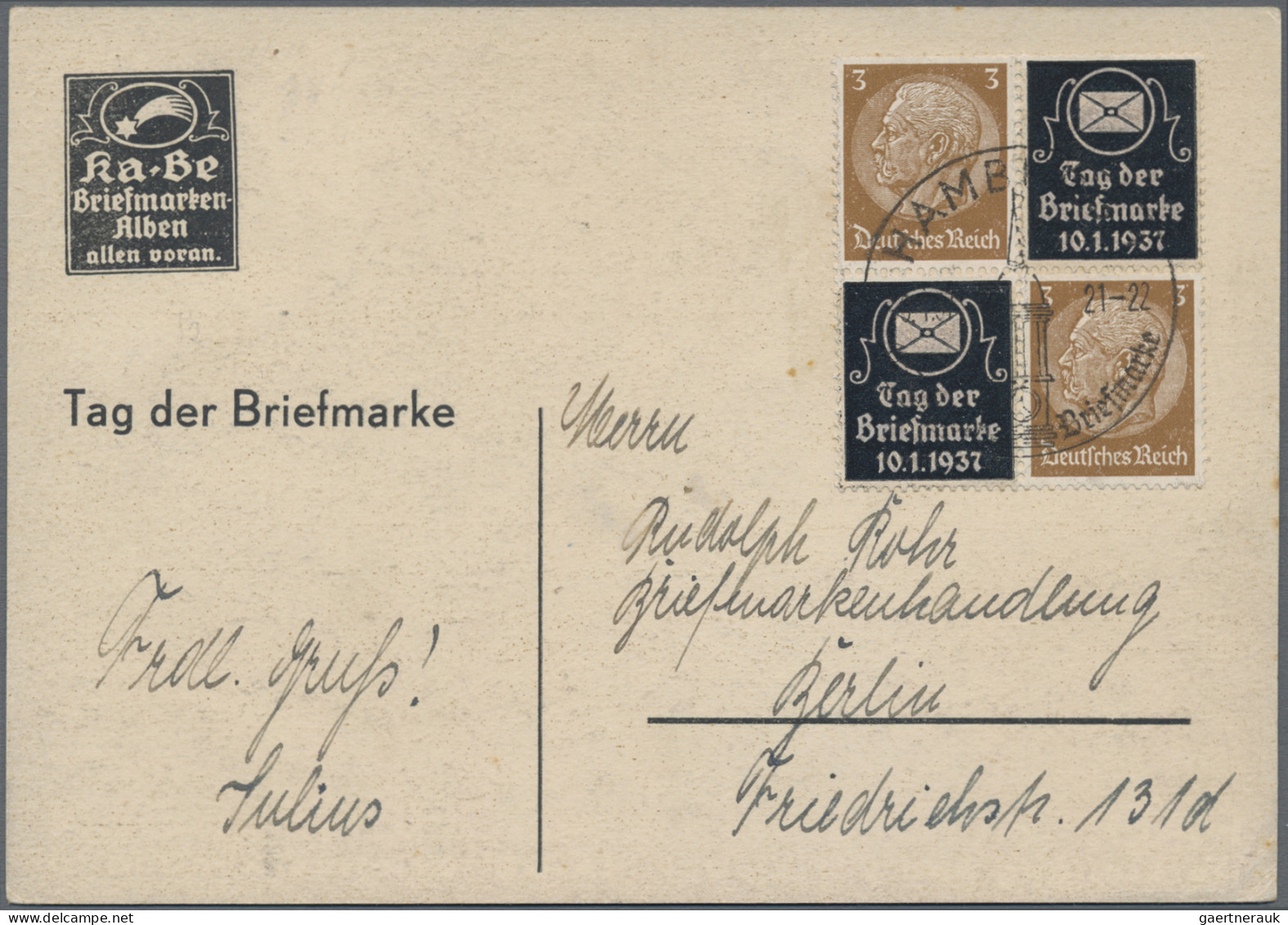 Deutsches Reich - 3. Reich: 1937, 3 Pfg. Hindenburg Mit Privatem Überdruck: Schö - Covers & Documents