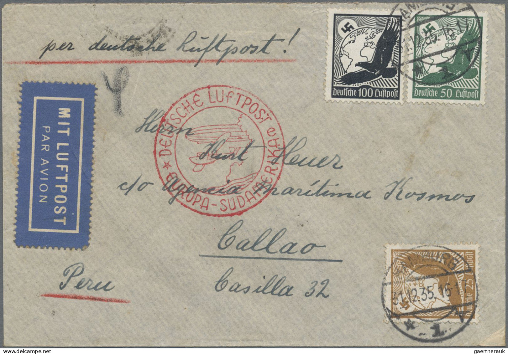 Deutsches Reich - 3. Reich: 1934 Flugpostmarke 25 Pf. Mit Plattenfehler "o In Lu - Storia Postale