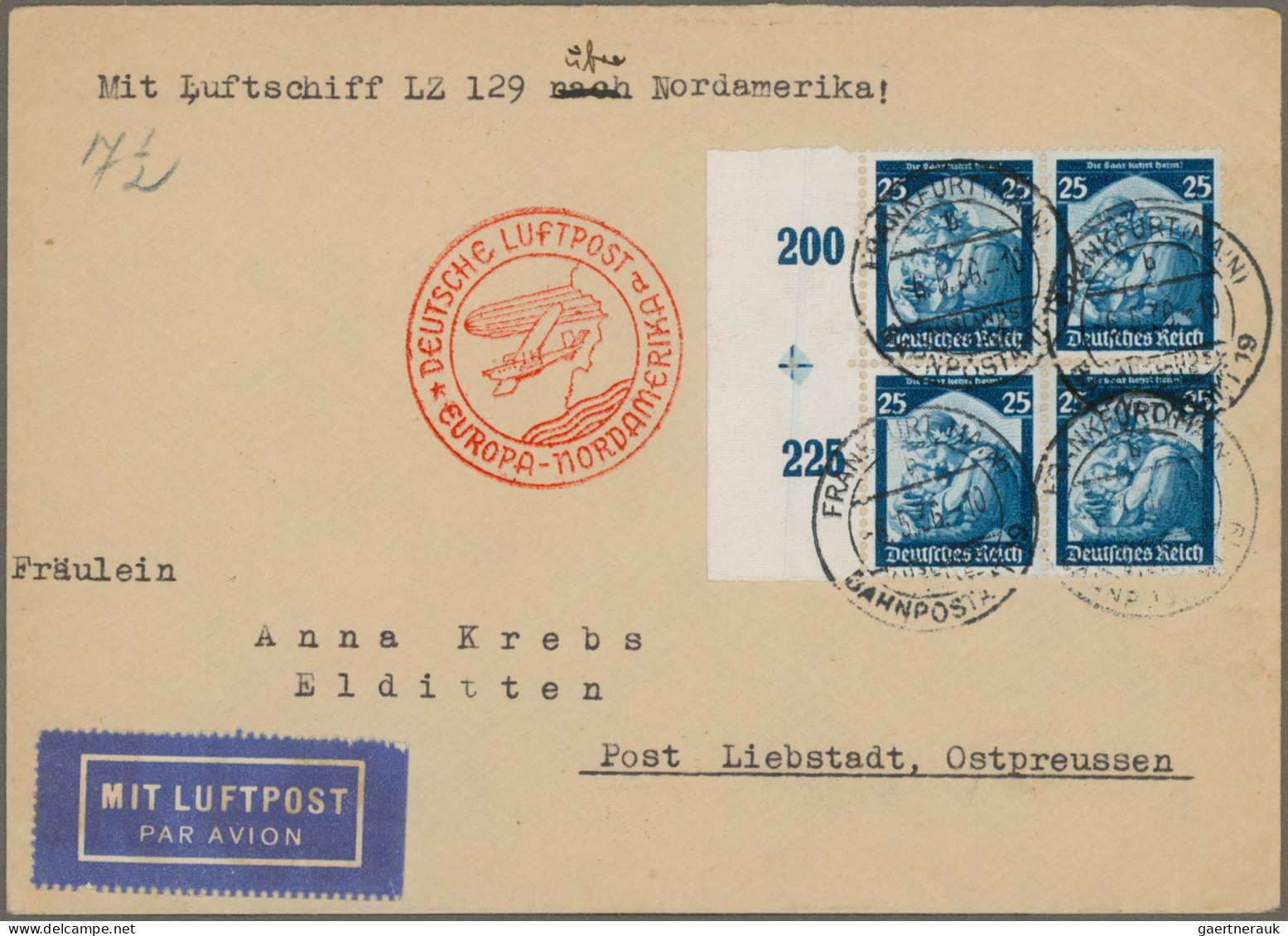 Deutsches Reich - 3. Reich: 1935, 25 Pfg. Saarabstimmung Im Rand-4er-Block Auf Z - Covers & Documents